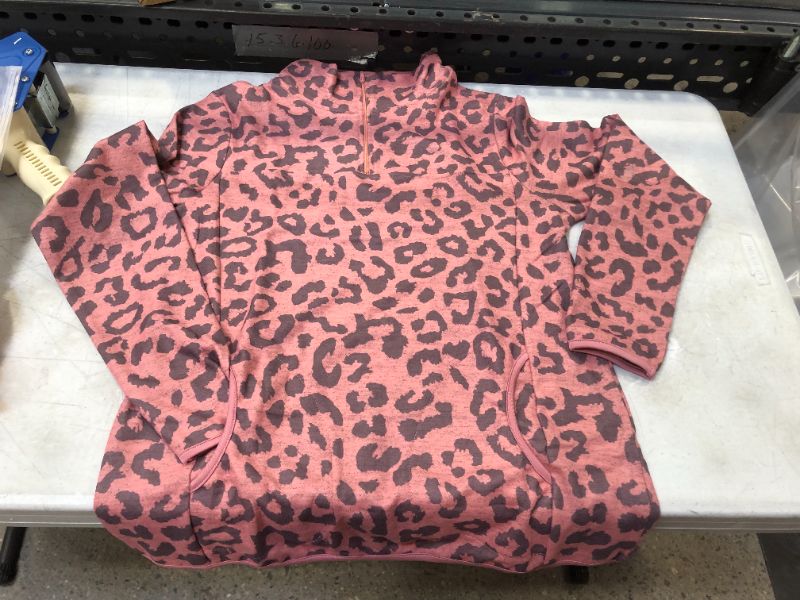 Photo 2 of BETTE BOUTIK Women Casual Pullover Sweatshirts Zip Neck Funnel Tops Long Sleeve Plain Leopard Top with Pockets SIZE MEDIUM