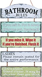 Photo 1 of Bathroom Sign Rustic Bathroom Rules Wall Art Decor Farmhouse Decorations Funny Modern Vintage Cute Half Bathroom Sign