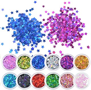 Photo 1 of  Mixed Color Glitter Acrylic Five Star Sequins Sheet Tips Decoration Nail Art Manicure Kit 12 Colors