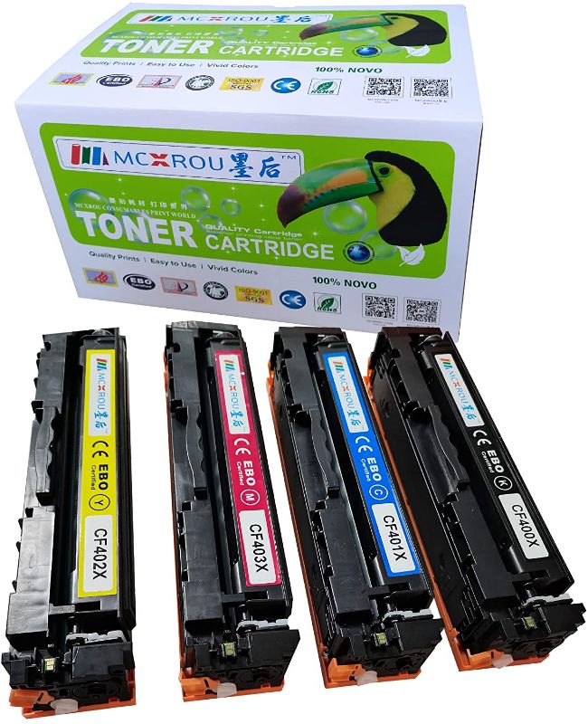 Photo 1 of MCXROU MC-CF400X Compatible Toner Cartridge Replacement for CF400X CF401X CF402X CF403X 201X 201A 4 Pack for Color Pro M252dw, M252n, Color Pro MFP M274n, M277c6, M277dw, M277n