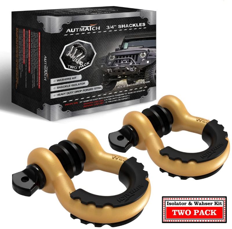Photo 1 of AUTMATCH Shackles 3/4" D Ring Shackle (2 Pack) 41,887Ibs Break Strength with 7/8" Screw Pin and Shackle Isolator & Washers Kit for Tow Strap Winch Off Road Vehicle Recovery Gold & Black
