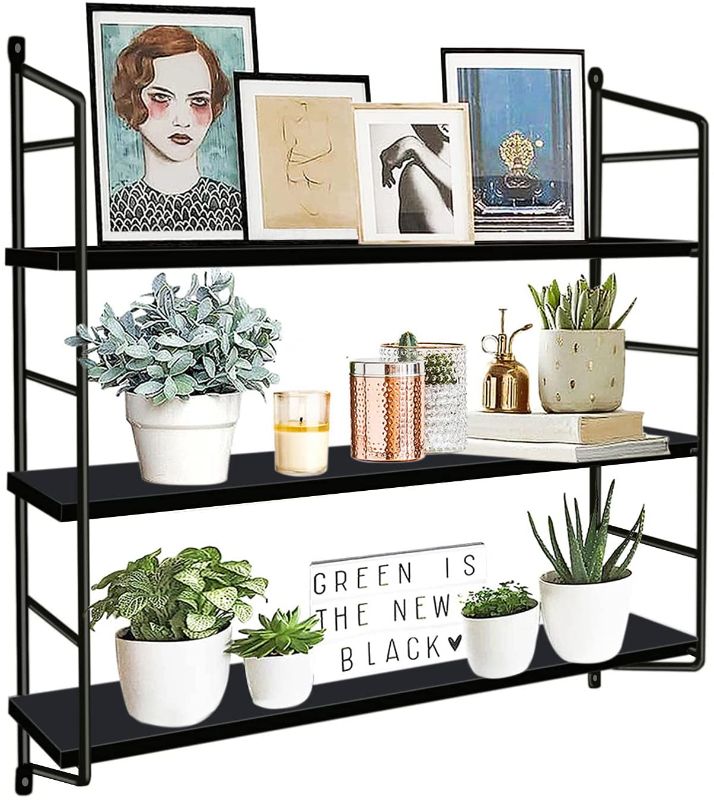 Photo 1 of BOLUO Black Wall Shelf Bathroom Floating Shelves Mounted Shelving Bedroom Living Room Shelfs Kitchen 3 Tier Bookshelf 24 Inch (WS610-B) size small 
