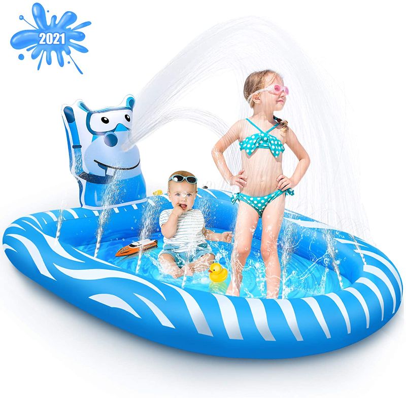 Photo 1 of Beewarm Inflatable Splash Pad Sprinkler Pool Toys for Kids and Toddlers - Lifetime Replacement - Outdoor Kiddie Summer Water Mat Splash Pad Gifts for 3 4 5 6 7 8 Year Old Boys and Girls (Large)
