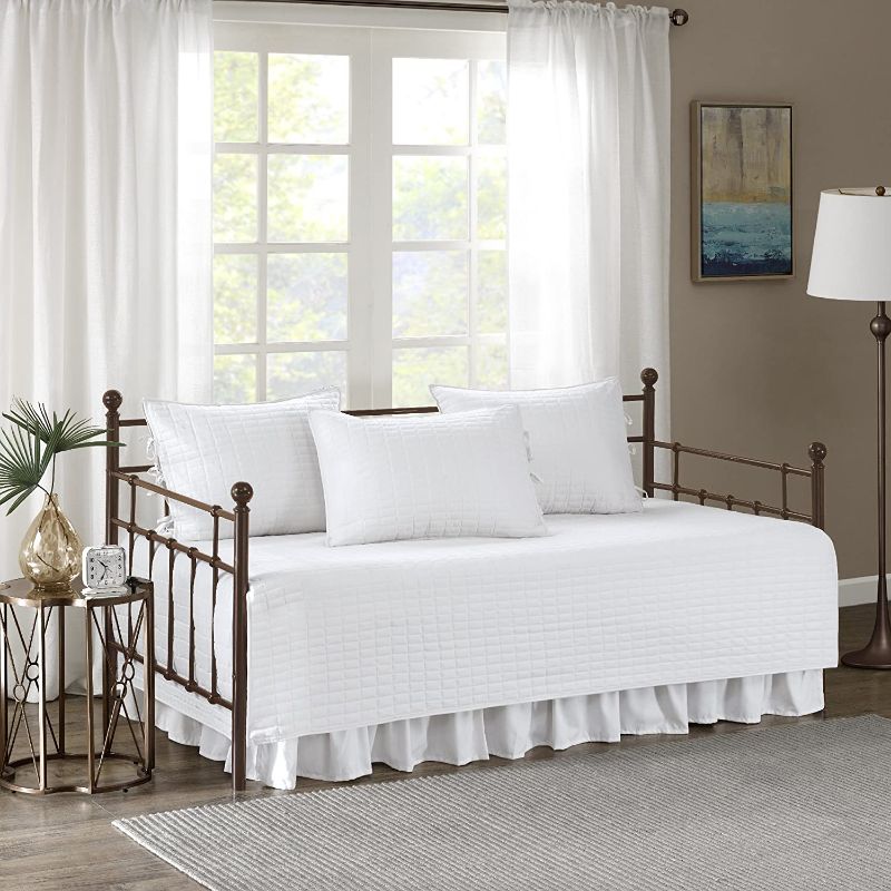 Photo 1 of Comfort Spaces Daybed Cover-Luxe Double Sided Quilting All Season Cozy Bedding with Bedskirt, Matching Shams, Decorative Pillow, 75"x39", Kienna White 5 Piece
