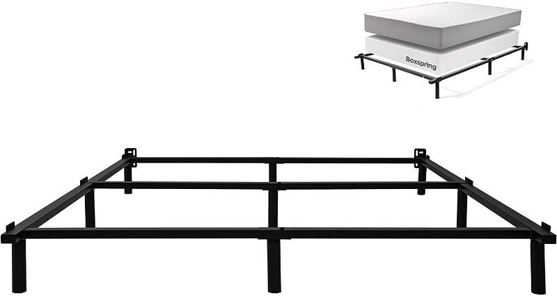 Photo 1 of zizin Queen Bed Frame for Box Spring Heavy Duty 3000 lbs Adjustable Mattress Foundation Compack 9-Leg Support, 7 inch Metal Smartbase Easy Assembly Tool-Free (Queen)