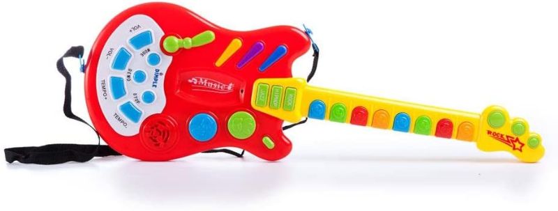 Photo 1 of Dimple Kids Handheld Musical Electronic Toy Guitar for Children Plays Music, Rock, Drum & Electric Sounds Best Toy & Gift for Girls & Boys (Red)
