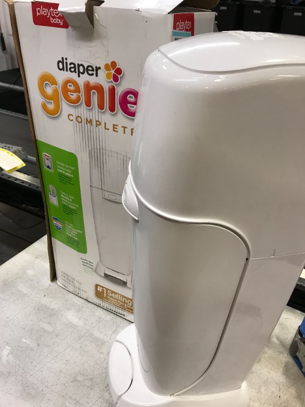 Photo 2 of Playtex Diaper Genie Complete Pail with Built-In Odor Controlling Antimicrobial, Includes Pail and 1 Clean Laundry Scent Refill, White Pail
