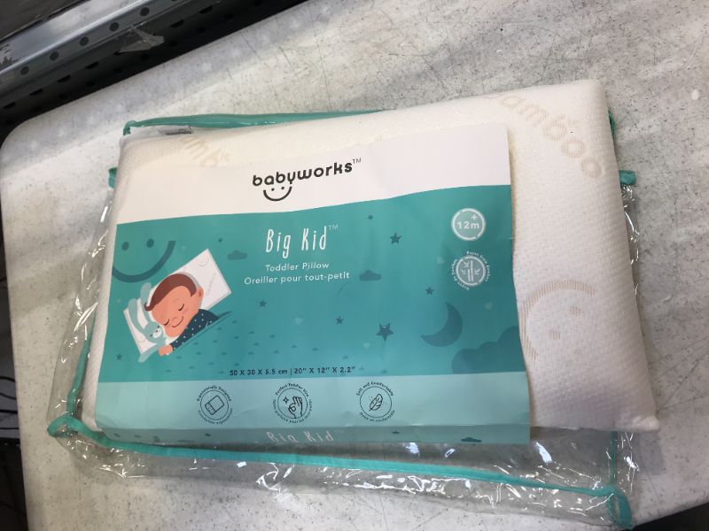 Photo 2 of Baby Works - Toddler Pillow With Pillowcase, Soft & Supportive Memory Foam, Chiropractor Recommended, Machine Washable - 20x12 Inches
