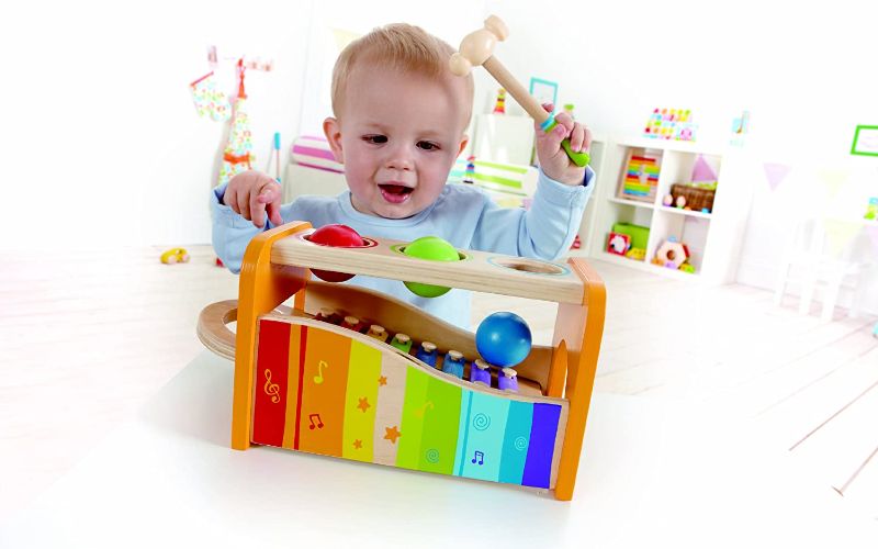 Photo 1 of Hape Pound & Tap Bench with Slide Out Xylophone - Award Winning Durable Wooden Musical Pounding Toy for Toddlers, Multifunctional and Bright Colours, Yellow
