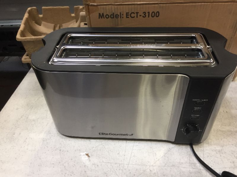 Photo 1 of Elite Platinum ECT-3100 Cool Touch Long Slot Toaster with Extra Wide 1.25" Slots for Bagels, 6 Settings, Space Saving Design, Warming Rack, 4 Slice, Stainless Steel & Black
