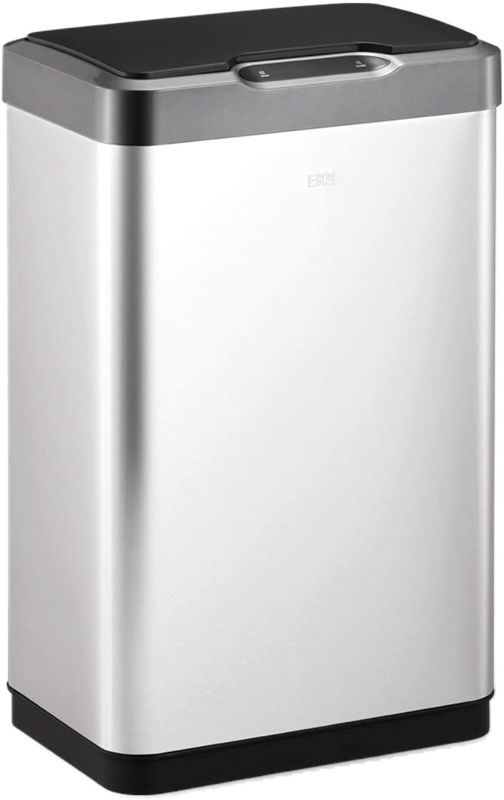 Photo 1 of EKO Mirage-T 50 Liter / 13.2 Gallon Touchless Rectangular Motion Sensor Trash Can, Brushed Stainless Steel Finish---no charger 
