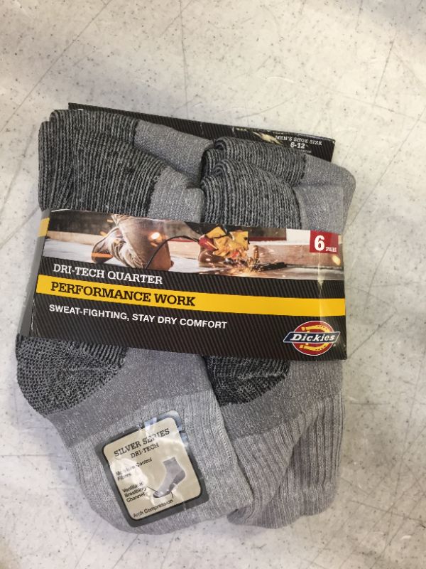 Photo 2 of Dickies Men's Dri-tech Moisture Control Quarter Socks Multipack Grey Size 6 pack size men 6-12 
