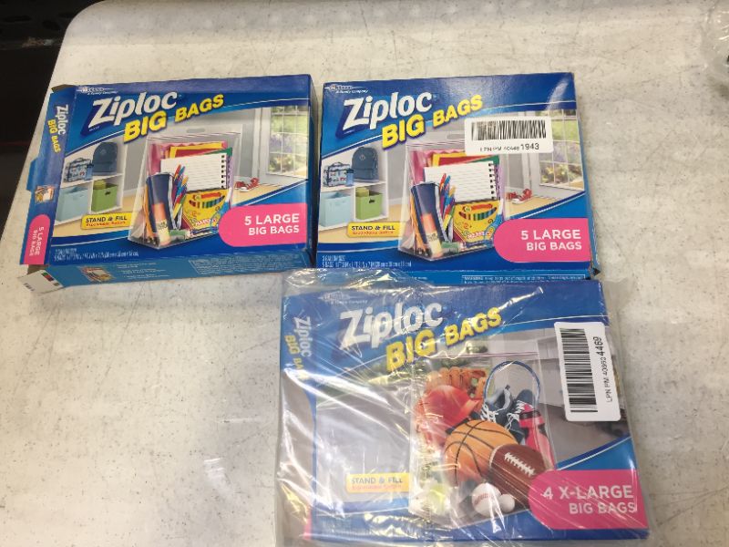 Photo 1 of Ziploc Storage Bags, Double Zipper Seal & Expandable Bottom, Large, 5 Count, Big Bag 3 pack 