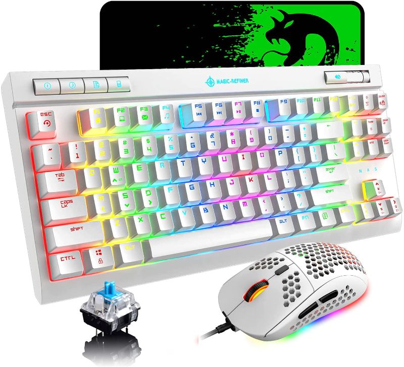 Photo 1 of Mechanical Keyboard and Mouse Combo 87 Keys Rainbow RGB Blacklight Luminous Characters Gaming Keyboard with 6400 DPI Lightweight Gamer Mouse Mice Pad for Windows PC Gamers Xbox One PS4 PS5
