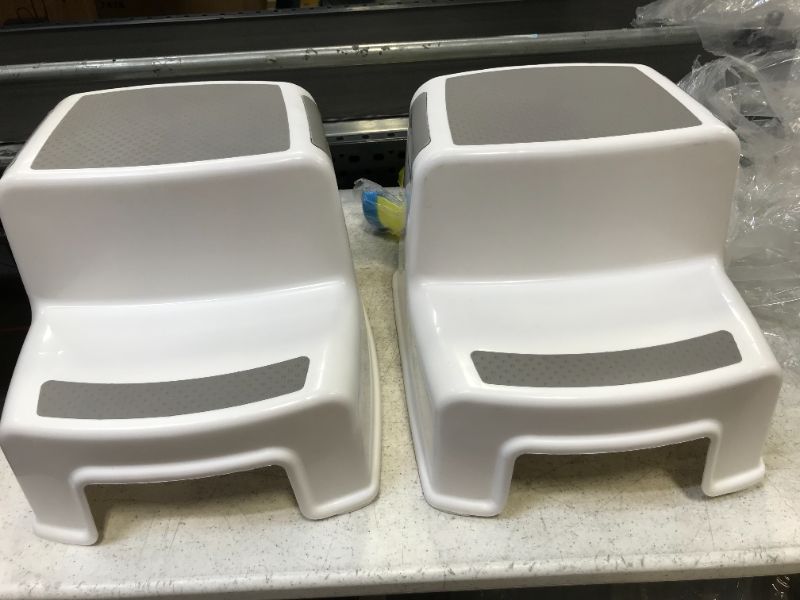 Photo 1 of Delta Children Toddler Step Stool for Boys & Girls - 2 Pack - Ideal for Potty Training, Bathroom, Kitchen or Bedroom, White/Grey , 14.2x13x10.2 Inch (Pack of 2)
