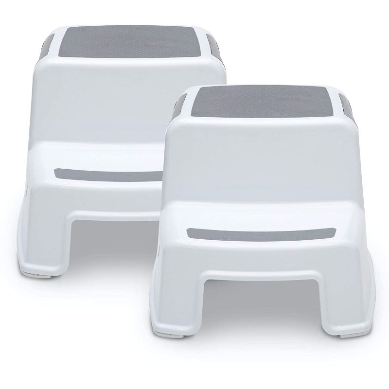 Photo 1 of Delta Children Toddler Step Stool for Boys & Girls - 2 Pack - Ideal for Potty Training, Bathroom, Kitchen or Bedroom, White/Grey , 14.2x13x10.2 Inch (Pack of 2)
