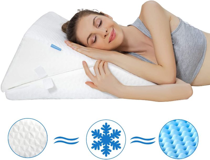 Photo 1 of Bed Wedge Pillow,Wedge Pillow for Sleeping Adjustable 9&12 Inch Height,Folding Incline Cushion with Memory Foam Top,Leg and Back Support - Help Acid Reflux Heartburn Snoring Reading Washable Cover
