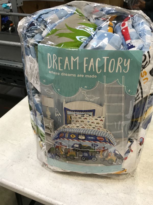 Photo 1 of Dream Factory Trains and Trucks Mini Bed in a Bag - Blue (Twin)