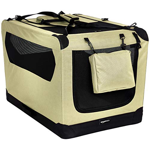 Photo 1 of Amazon Basics Folding Portable Soft Pet Dog Crate Carrier Kennel - 36 x 24 x 24 Inches, Khaki
