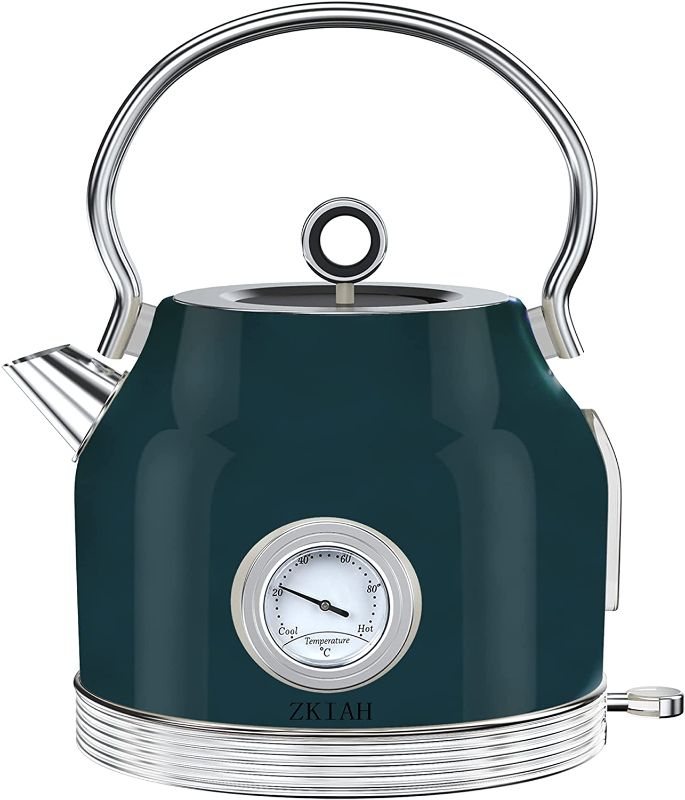 Photo 1 of LIGHT USE, Electric Kettle Stainless Steel, Retro Water Boiler with Filter Thermometer Water Level Indicator LED Switch, Auto Shut-Off and Boil-Dry Protection (Green)
