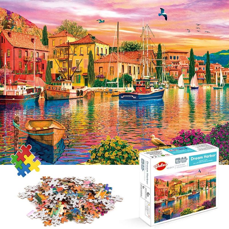 Photo 1 of VATOS Jigsaw Puzzles 1000 Pieces Adults | Dreamful Harbor Puzzles Artwork | 27.5"x 20" Large Puzzle Game for Adults Kids Teens Jigsaws Puzzles 1000 Piece Family Entertainment Toys
