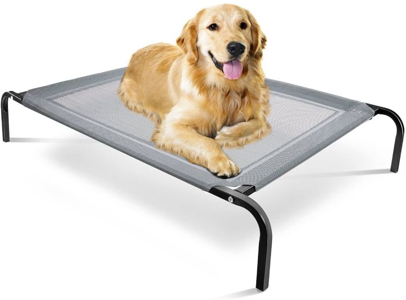 Photo 1 of  Elevated Dog Bed, Portable Raised Pet Cot Platform with Steel Frame and Lifted Cooling Mesh Hammock Best for Dogs, Puppy & Cat Indoor - Outdoor Use - Suspended Trampoline 