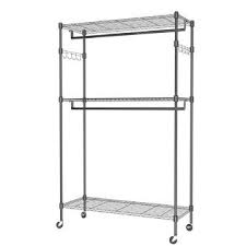 Photo 1 of Generic Large Portable 3-Tier Wire Shelving Clothes Shelf Garment Rack + Side Hooks + Wheels