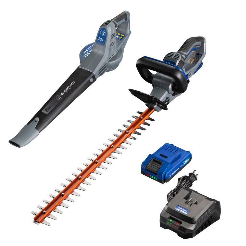 Photo 1 of 20-Volt Cordless Hedge Trimmer And Leaf Blower Combo Kit (2-Tool) 2.0 
