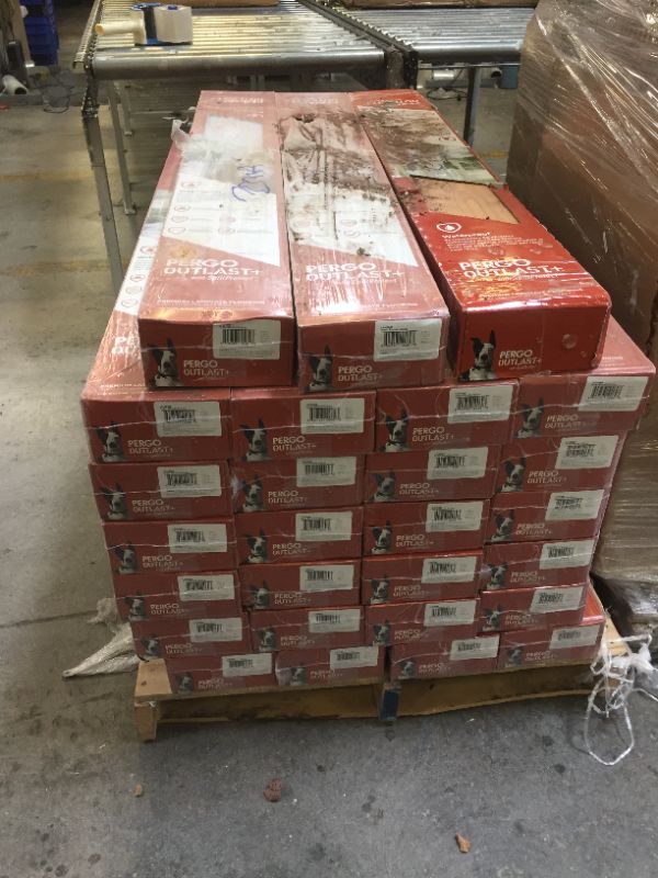 Photo 2 of 95% OF PALLET NEW SEALED AND UNDAMAGED.  27 CASES, Outlast+ 6.14 in. W Arden Blonde Hickory Waterproof Laminate Wood Flooring (16.12 sq. ft./case)
