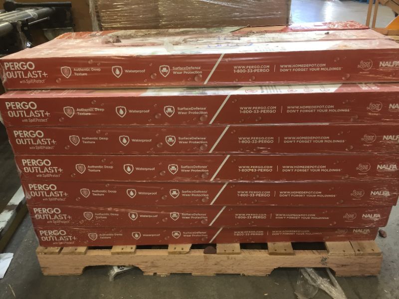 Photo 5 of 95% OF PALLET NEW SEALED AND UNDAMAGED.  27 CASES, Outlast+ 6.14 in. W Arden Blonde Hickory Waterproof Laminate Wood Flooring (16.12 sq. ft./case)
