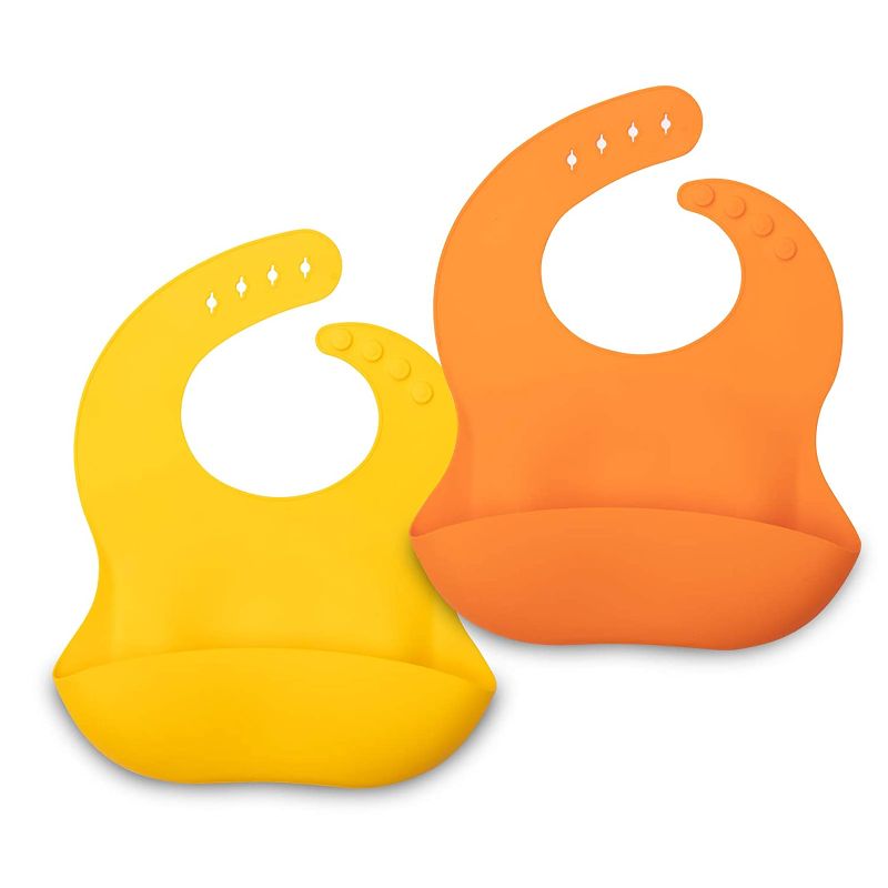 Photo 1 of 2pcs--Silicone Adjustable Fit Waterproof Baby Bib with Food Catcher  