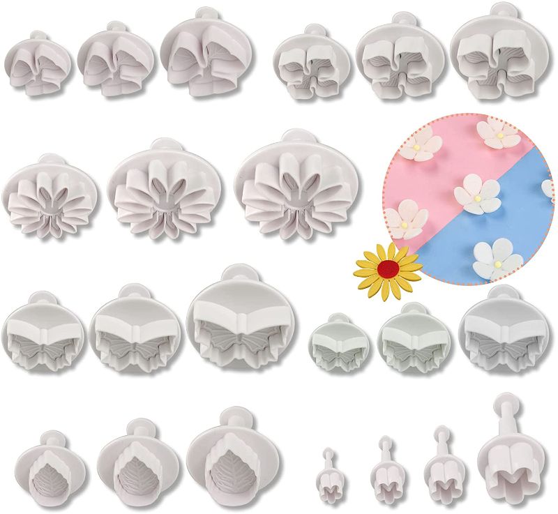 Photo 1 of 22 Pieces Cookie Cutter Plunger Cutter Cake Decoration Fondant Mold Leaf Sun Flower Butterfly Clover Hydrangea Flowers Five Petal Flower