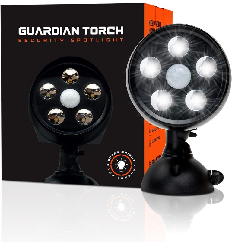 Photo 1 of Guardian Torch Security Lights Motion Outdoor Spotlight (1 Pack) Solar Powered Waterproof Outdoor Floodlight - 120° Infrared Motion Sensor, IP65 Water Resistant, 5 Bright LED & Dusk to Dawn Technology
