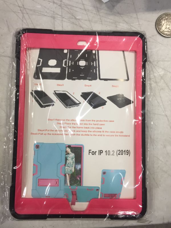 Photo 2 of 5 iPad 10.2 (2019) Pink and Black Case with Kickstand Bundle Set