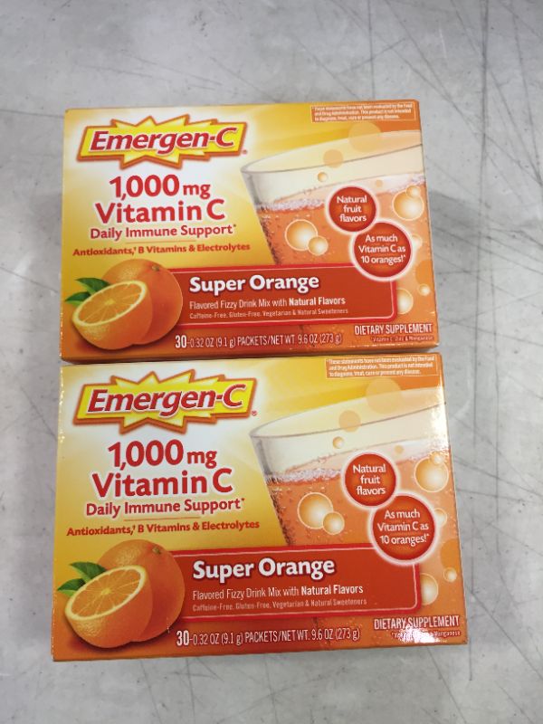 Photo 1 of 2 PACKS Emergen-C Vitamin C Drink Mix - Super Orange - 30ct EXP -11/2022