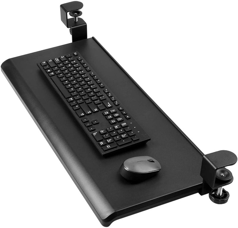 Photo 1 of HUANUO Keyboard Tray Under Desk with C Clamp-Large Size, Steady Slide Keyboard Stand, No Screw into Desk, Perfect for Home or Office