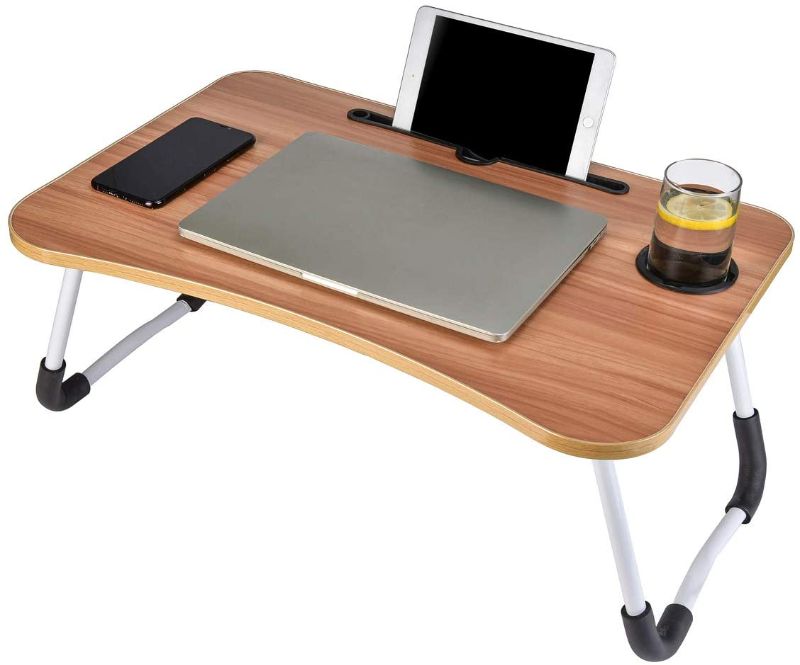 Photo 1 of Lap Desk,Portable Foldable Laptop Tray Table?Breakfast Tray with Foldable Legs, Portable Lap Standing Desk?Walnut?