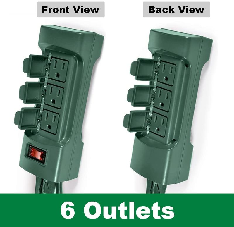 Photo 1 of Outdoor Power Strip with Covers and Overload Protection Switch, Double Sided 6-Outlet Yard Power Stake