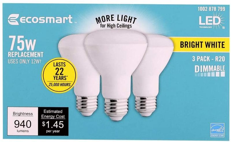 Photo 1 of EcoSmart 75-Watt Equivalent R20 Dimmable LED Light Bulb Soft White (12 pack) 
