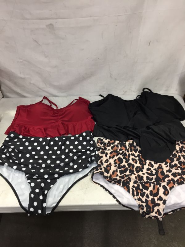 Photo 1 of 2 pack Womens 2XL Swim Wear, black with design, polka dots, marron, anaimal, print SOLD AS IS