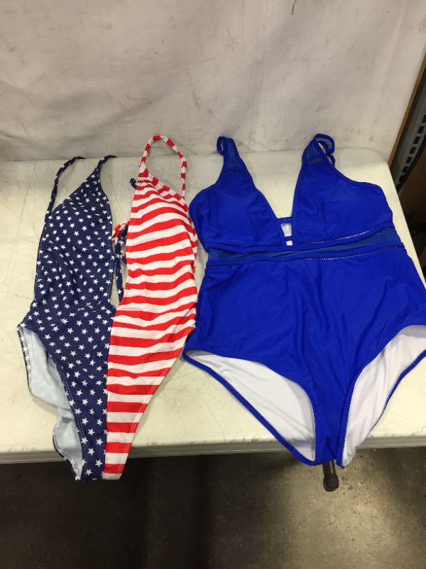 Photo 1 of 2 pack - Womens LARGE Swim Wear Blue, American Flag, SOLD AS IS