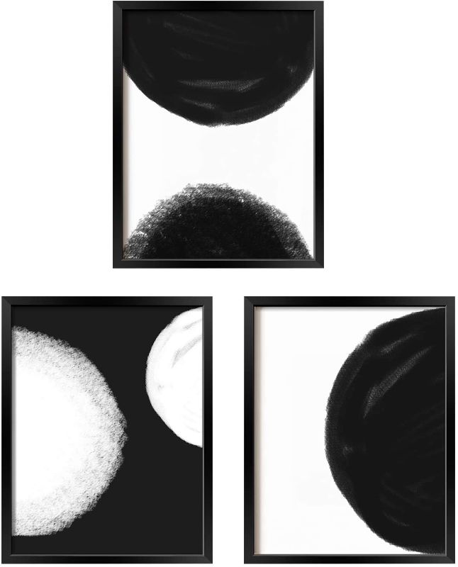 Photo 1 of ArtbyHannah 12x16 inch 3 Pack Framed Abstract Wall Art Black and White Picture Frame Collage Set with Decorative Art Prints Modern Artwork Set for Gallery or Home Decoration

