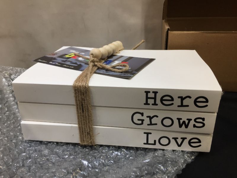 Photo 2 of White Decorative Books with Jute Thread and Beads?Here Grows Love Stacked Book(Set of 3)