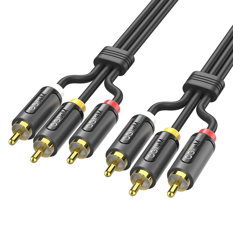Photo 1 of QGeeM RCA Audio Video Cable (6ft),RCA 3 Male to 3 Male Audio/Video Cable Gold Plated - Audio Video RCA Cable for TV/VCR/DVD/Satellite and Home Theater Receivers