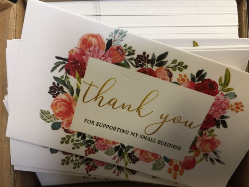 Photo 2 of 2  pack 120 Thank You for Supporting My Small Business Cards - 2"X3.5" Size Floral and Gold Design
