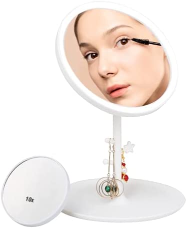 Photo 1 of Makeup Mirror with Lights: UZiLaCo Table Desk Mirror - 3 Color Brightness Adjustable, A Small 10x Magnifying Mirror, Rechargeable Mirror for Home, Office, School Dormitory, Travel and Gift(White)
