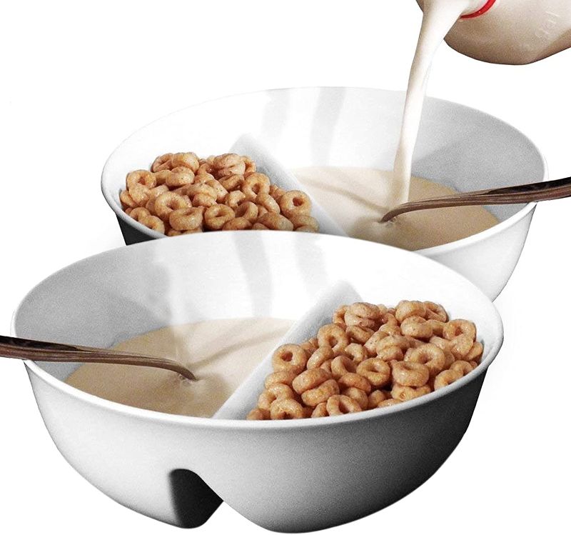 Photo 1 of 2 Pack - Just Crunch Anti-Soggy Cereal Bowl - Keeps Cereal Fresh & Crunchy | BPA Free | Microwave Safe | Ice Cream & Topping, Yogurt & Berries, Fries & Ketchup and More – White
