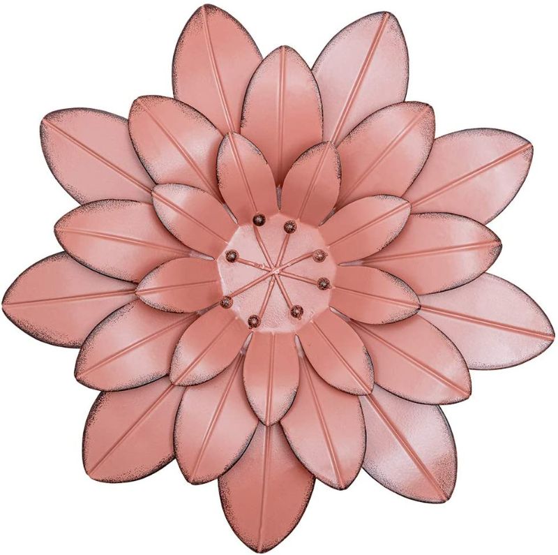 Photo 1 of hogardeck Metal Flower Wall Decor - 13'' Outdoor Wall Art Backyard Decorations Fall Decor Hanging for Kitchen, Living Room, Bathroom (pink-01)
