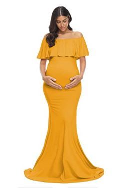Photo 1 of Glampunch Women's Off Shoulder Maternity Dress Ruffles Elegant Slim Gowns Fit Maxi Photography Dress (2pk)
Size: XL