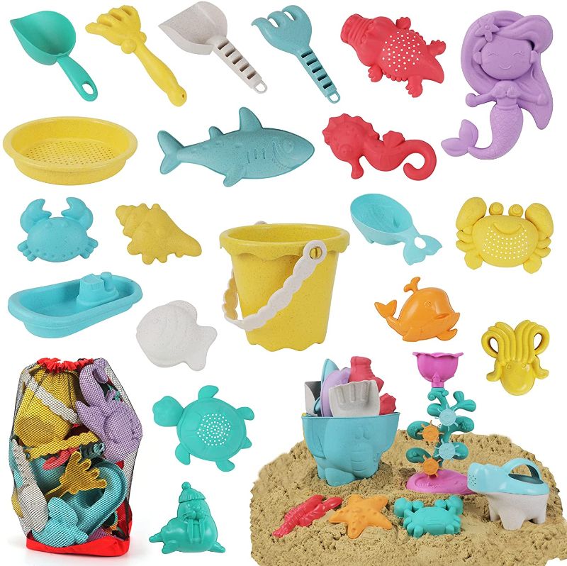 Photo 1 of Beach Toys Set for Kids, 27 Pcs Beach Sand Toy Castle Mold with Sand Shovel, Bucket, Rakes, Animal Molds & Storage Mesh Bag for Toddlers, Children, Outdoor PlayRilasnte
